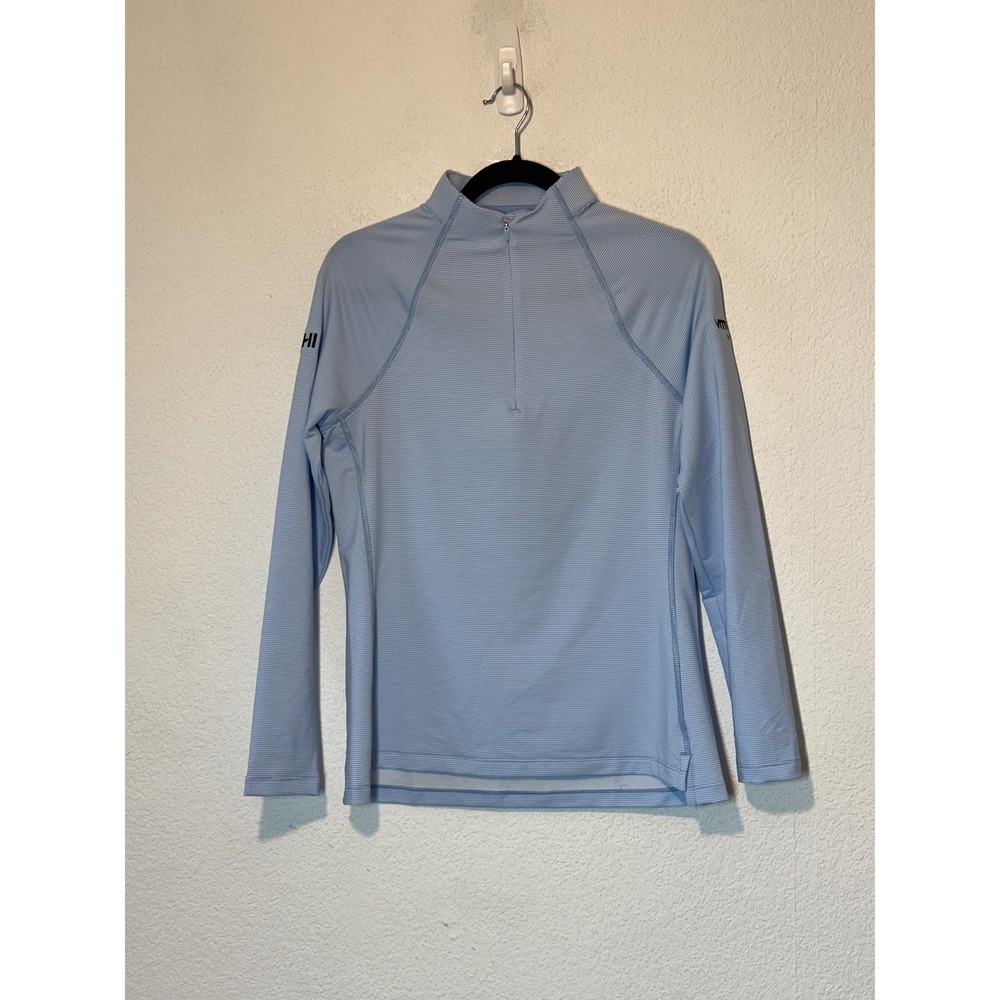 Peter Millar Womens Light Blue Striped UPF 50 Quarter Zip Pullover Size XL NWT